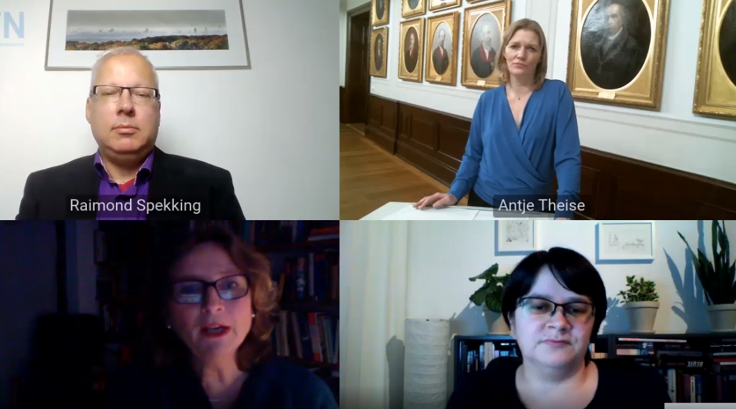 Podiumsdiskussion | v. l. Raimond Spekking, Antje Theise, Barbara Fischer, Lydia Pintscher | 2020 / UB Rostock