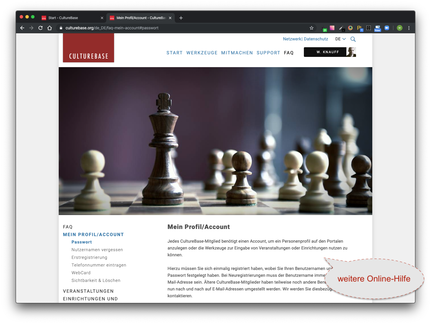5. Passwort erneuern - weitere Hilfe im CultureBase Info Hub | 2019 Kulturserver